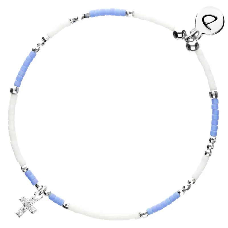 Promotion BRACELET ÉLASTIQUE CROIX OXYDE BLEU IVOIRE