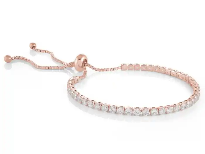 Nouveauté Bracelet Louise tennis serti de zircons cubiques ajustable en acier inoxydable rose gold