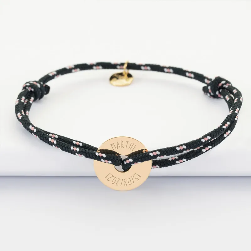 Vente Flash Bracelet homme personnalisé cordage marin simple médaille gravée plaqué or cible 16 mm