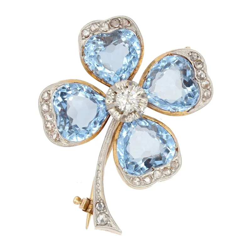 Affaire À Saisir Broche ancienne trèfle spinelles et diamants