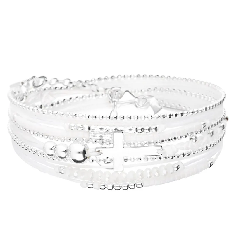 Haute Qualité BRACELET CROIX FINE TRIPLE RANGS BLANC