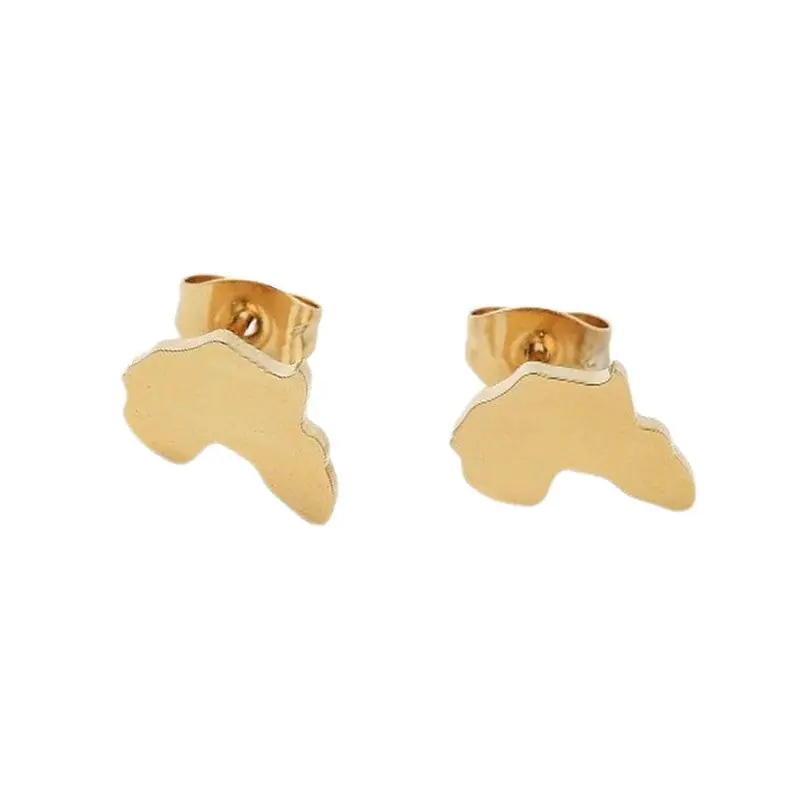 Meilleur Prix Boucles d'oreilles femme en acier inoxydable doré carte d'Afrique