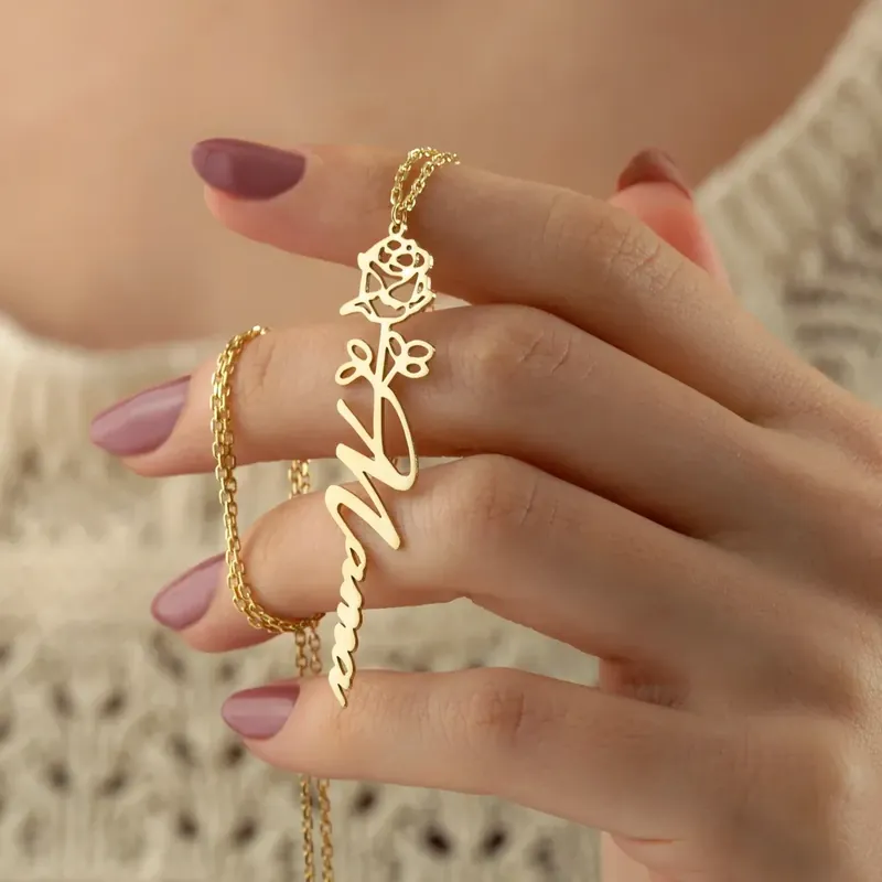 À ma précieuse Maman-Collier prénom personnalisé 12 fleurs de naissance Commande En Gros