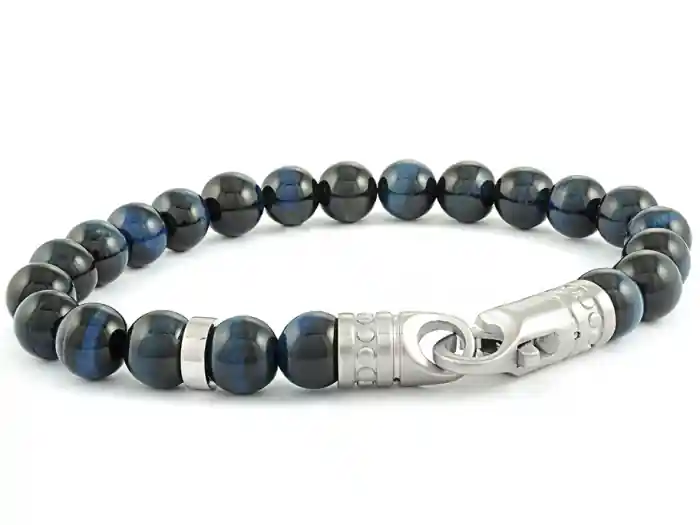Bracelet Keanu oeil de tigre bleu et fermoir en acier inoxydable pour homme Populaire