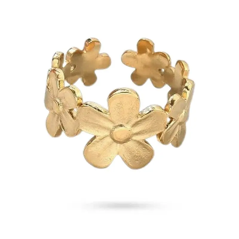 Produit De Marque Bague acier inoxydable dorée multitude de fleurs