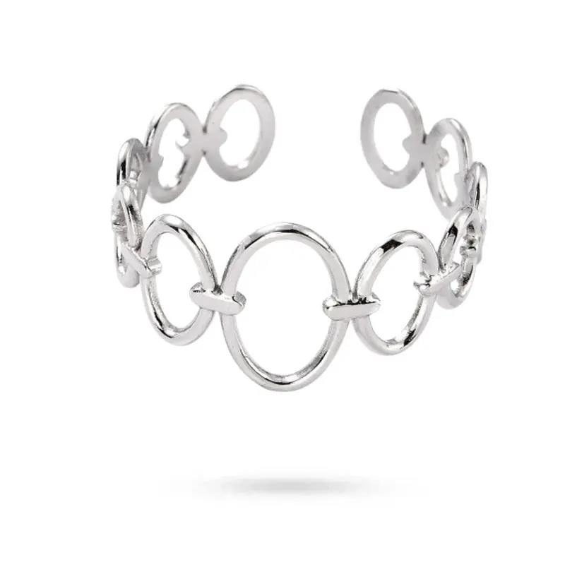 Bague acier inoxydable argentée cercles Satisfait Ou Remboursé