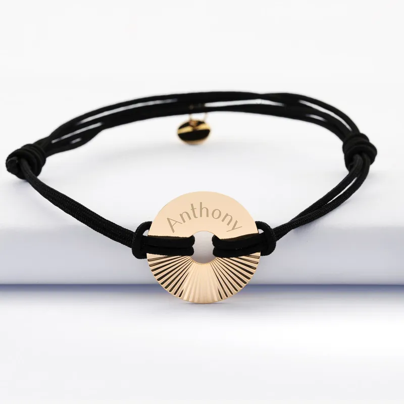 Tendance Bracelet homme personnalisé cordon double médaille gravée plaqué or cible soleil 20 mm