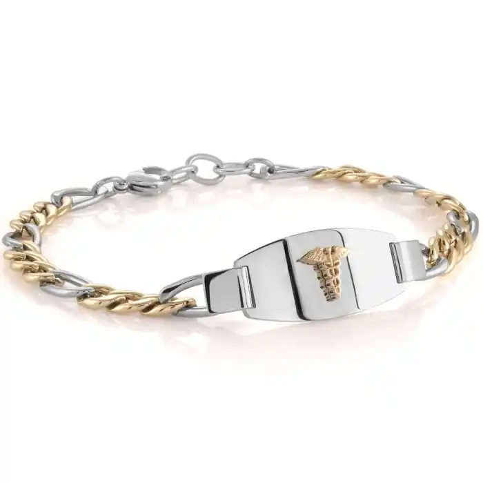 Commande En Gros Bracelet médical figaro 6 mm deux tons plaque poli sigle doré en acier inoxydable pour homme et femme