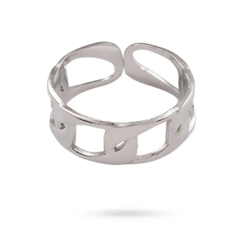 Authentique Bague acier inoxydable argenté maille gourmette