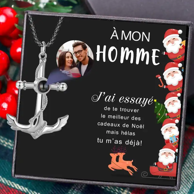 Collier Projection de Pierres Ancre avec Photo Personnalisée En Vogue