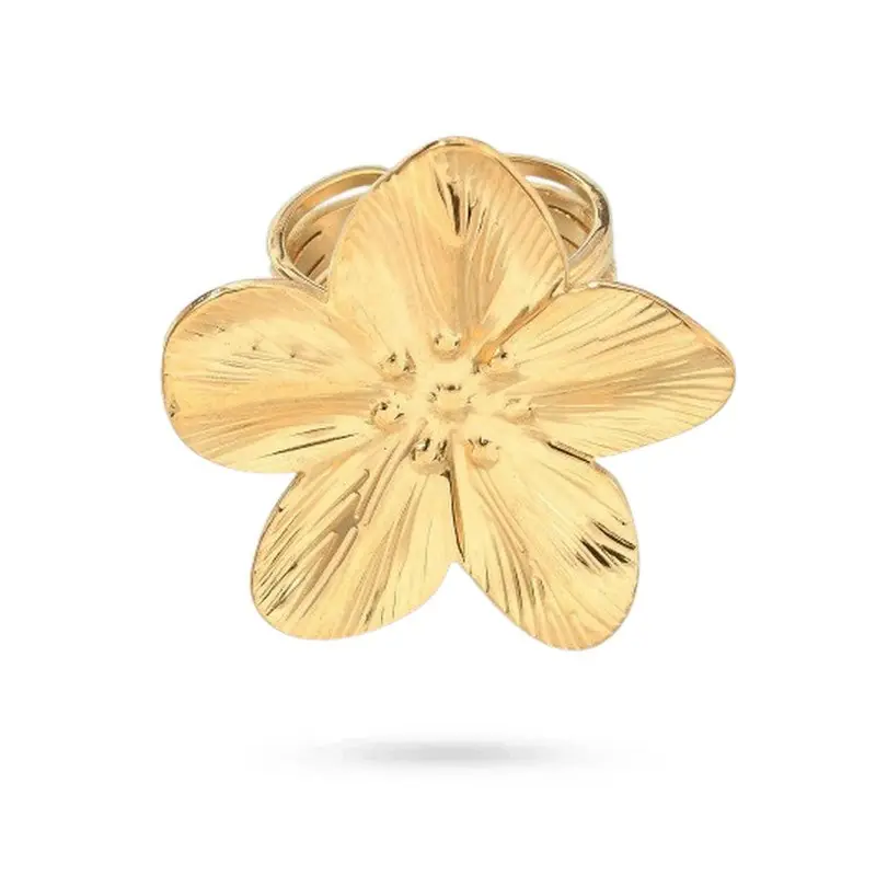 Bague acier inoxydable doré fleur Premium