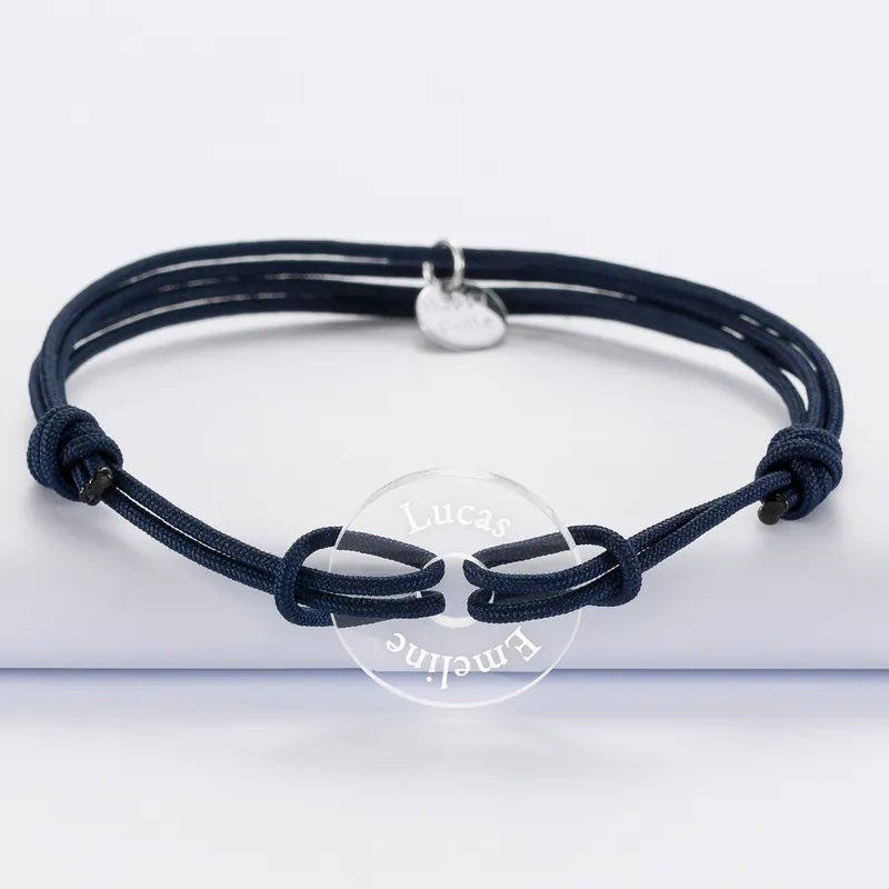 Achat Immédiat Bracelet homme personnalisé cordon double médaille gravée acrylique cible 21 mm