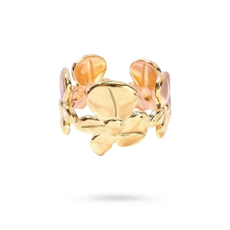 Bague acier inoxydable doré fleur Satisfait Ou Remboursé
