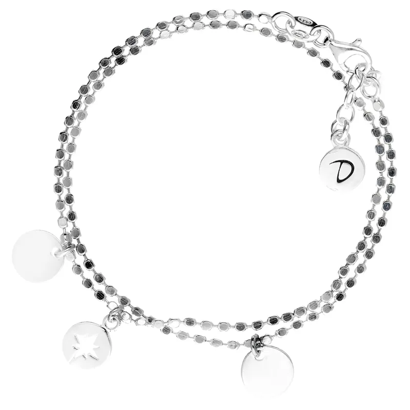 BRACELET PASTILLES ROSE DES VENTS PETITE MAILLE ROCK DOUBLE TOURS Argent 925 Gravable Prix Choc