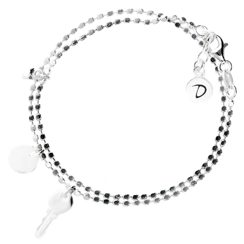 BRACELET CLEF PASTILLE PIERRE MARTELÉE PETITE MAILLE ROCK DOUBLE TOURS Argent 925 Gravable Meilleure Vente