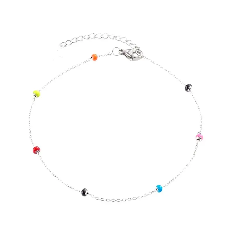 Chaîne de cheville en acier inoxydable perles de couleurs Gros Lot