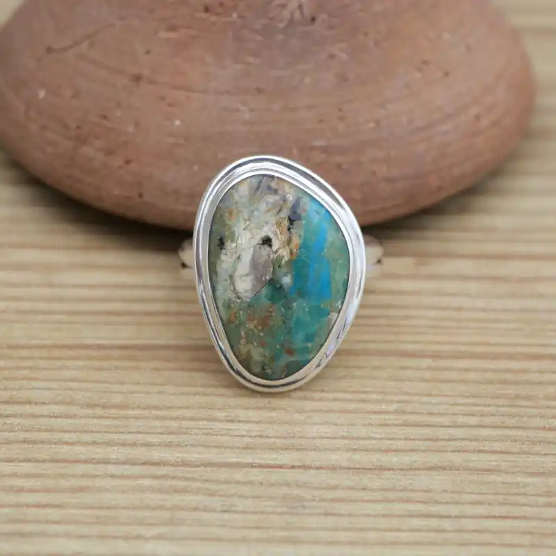 Affaire À Saisir Bague monture double en argent et pierre Opaline du Perou (bleu) (vert) T53