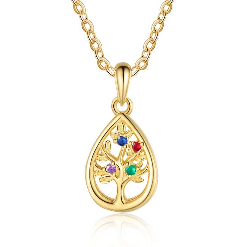 Produit De Marque Collier Pendentif Arbre de vie 4 Pierres De Naissance Personnalisés Collier Arbre généalogique