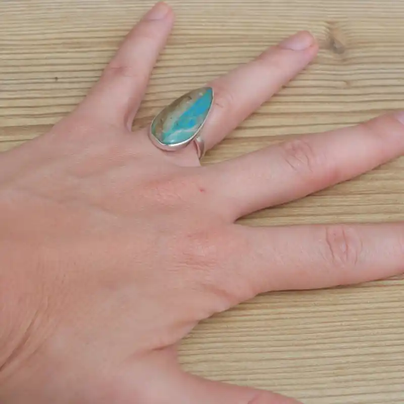Acheter Direct Bague goutte fine Opaline du Perou et argent (bleu) (vert) T52