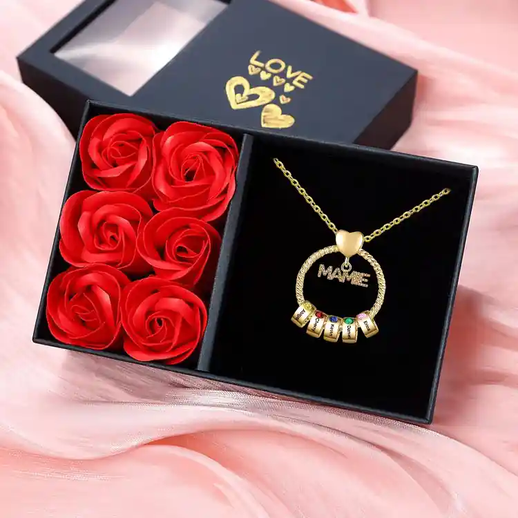 À ma Mamie - Collier personnalisé avec 5 Prénoms et Pierre de naissanceCollier pendentif Or/Argent｜Jessemade Commander Vite