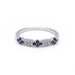 Acheter Direct Bague "Flora Bleu" D0,07/12 S0,15/12 Or Blanc 375/1000
