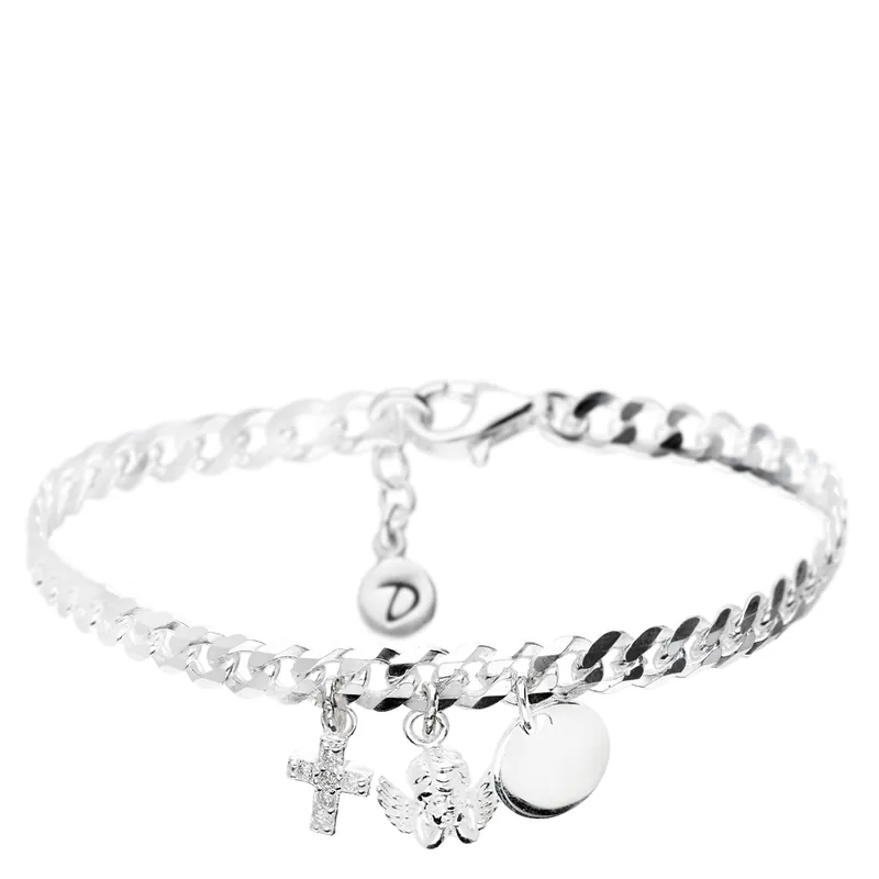 Produit De Marque BRACELET CHAÎNE GOURMETTE CROIX ANGE PASTILLE Argent 925 Gravable
