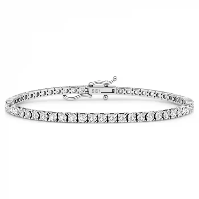Certifié Éternalis – Bracelet tennis diamants lab 5 carats serti griffe classique en or blanc 14k pour femme