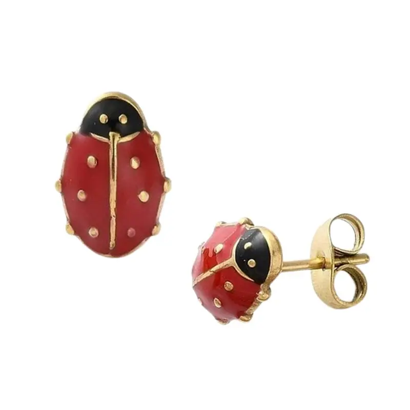 Boucles d'oreilles femme enfanten acier inoxydable Coccinelle Top Qualité