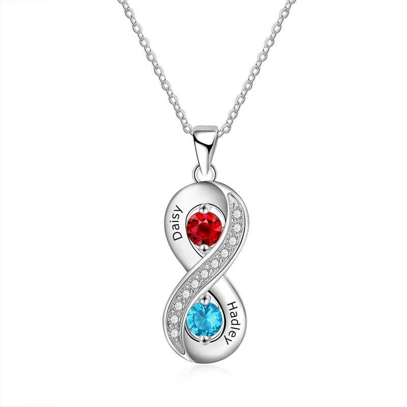 Vente Directe Collier 2 Prénom Personnalisé infini argent 925 2 pierre de naissance