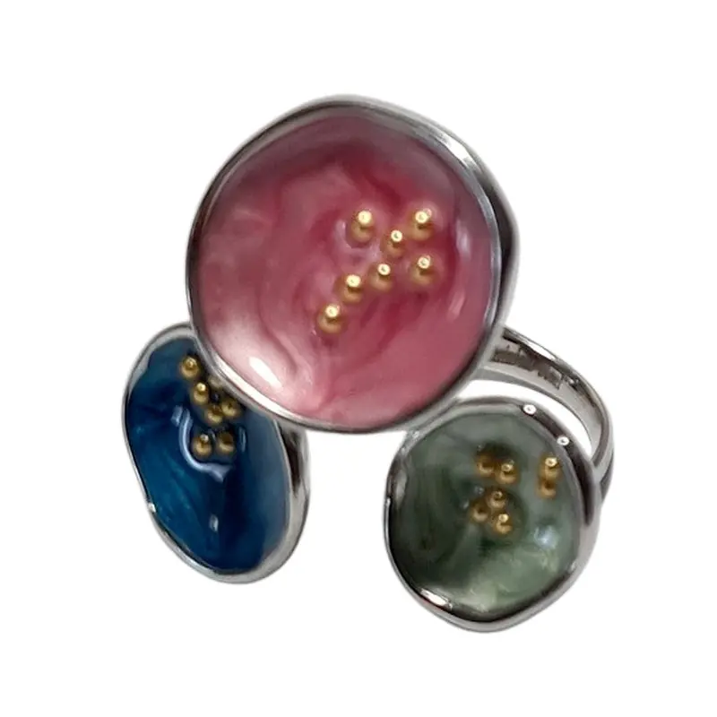 Bague acier inoxydable émail verte 3 pétales Tendance