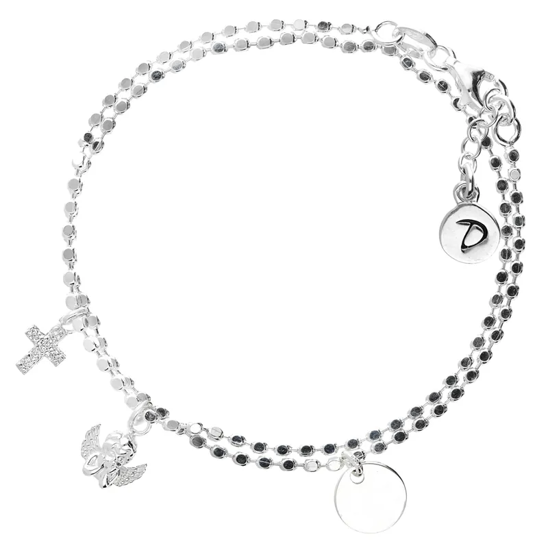 Super Prix BRACELET CROIX ANGE PASTILLE PETITE MAILLE ROCK DOUBLE TOURS Argent 925 Gravable