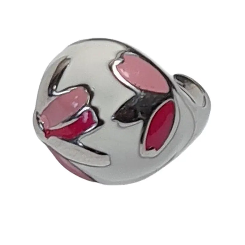 Meilleure Qualité Bague acier inoxydable émail rouge et blanc fleur