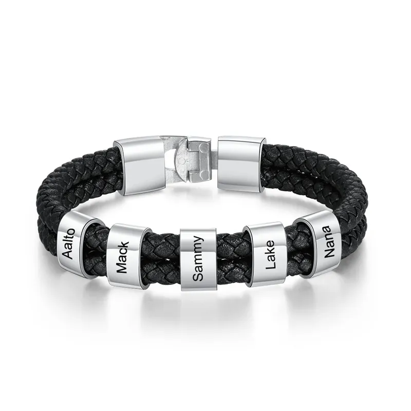 Jusqu’à Épuisement Des Stocks À mon Papi-Bracelet Cuir tressé 5 Perles Prénom Personnalisé Bracelet Homme