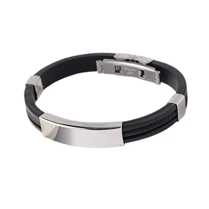 Quantité Limitée Bracelet acier inoxydable cuir et cordon noir