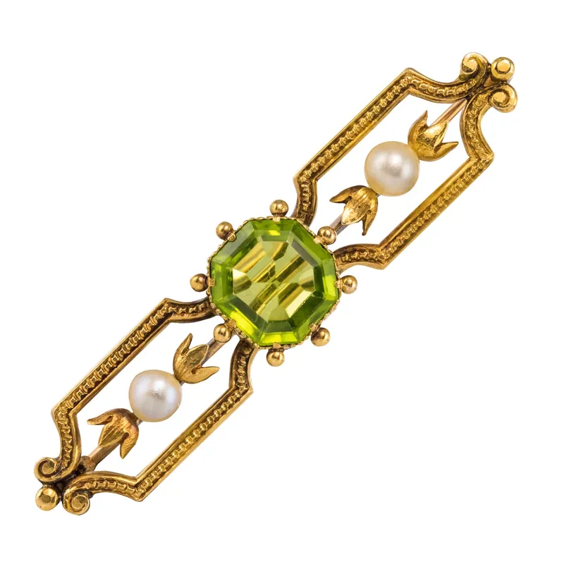 Réduction Broche ancienne Péridot Perles fines