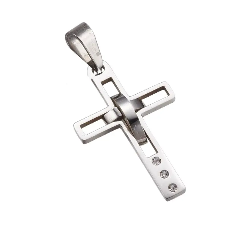Populaire Pendentif acier 316 Gothique Rock ou Biker - Croix argenté avec cubic zirconium