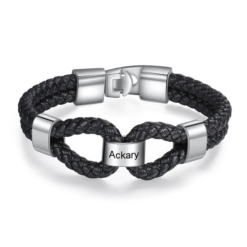 Exclusif Bracelet Cuir tressé 1 Prénom Personnalisé Homme