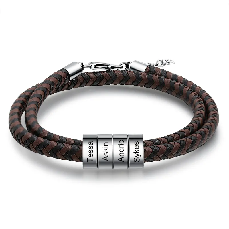 Bracelet Cuir tressé 4 Prénom Personnalisé Homme Commander Maintenant