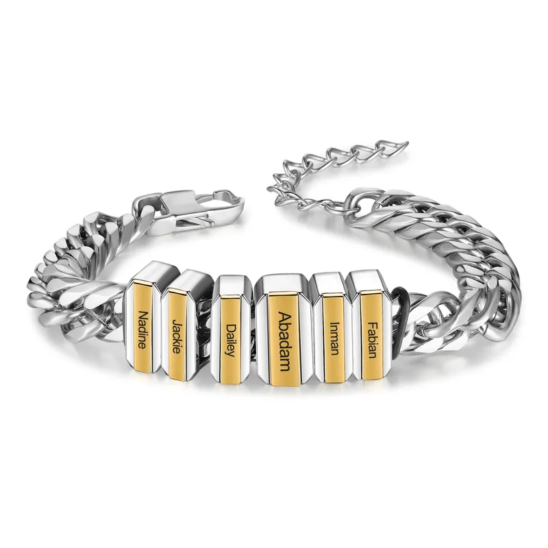 Bracelet Gourmette en Acier inoxydable 6 Prénoms Personnalisé Prix Réduit