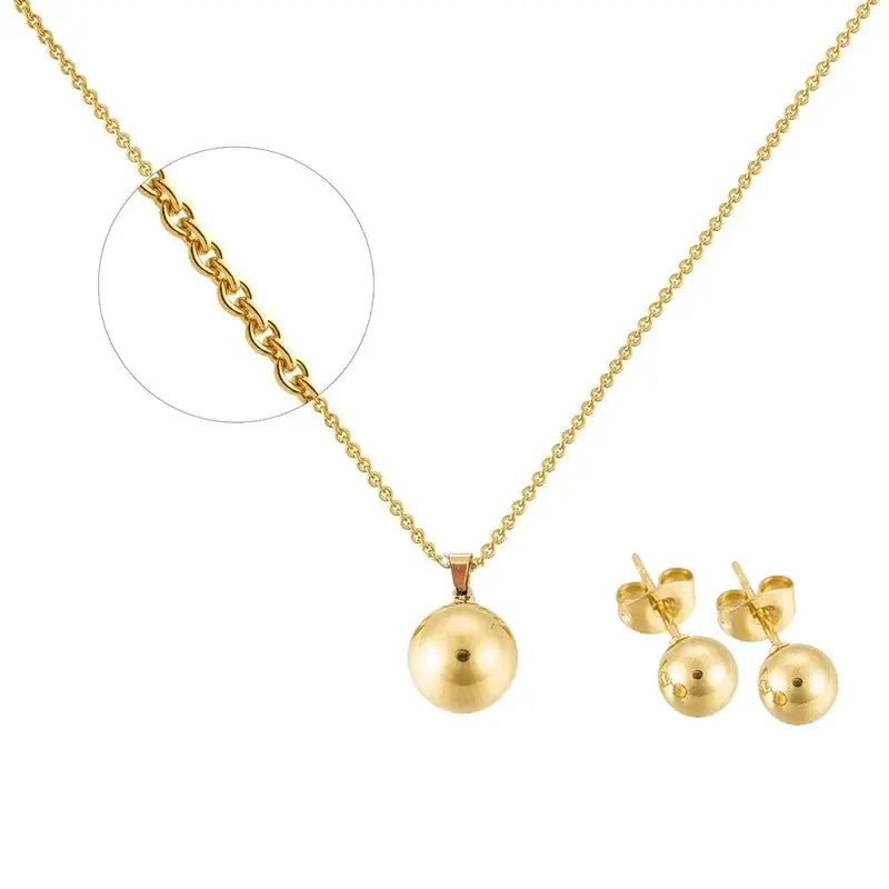 Parure collier boucles d'oreilles acier inoxydable - Couleur doré - Boule Promotion Saisonnière