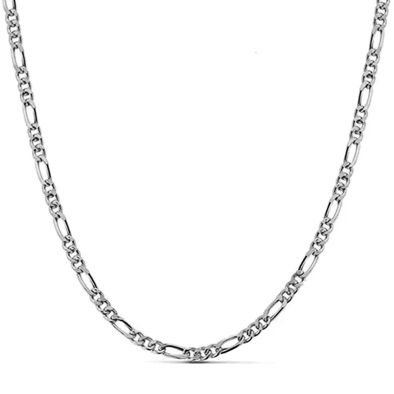 Exclusif Chaîne collier acier inoxydable maille figaro - Couleur argenté 46 cm - 3 mm