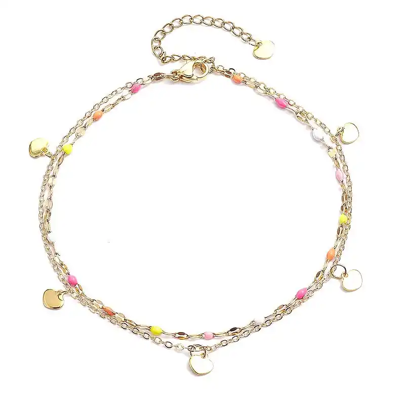 Tendance Chaîne de cheville acier inoxydable colorée breloques coeur