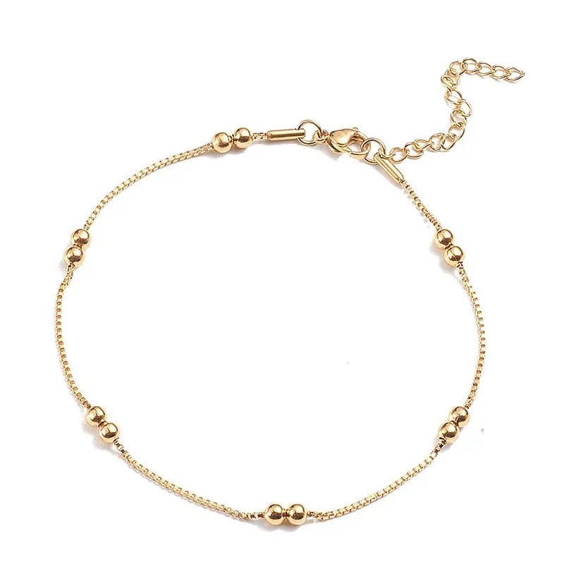 Top Vente Chaîne de cheville acier inoxydable doré avec perles rondes