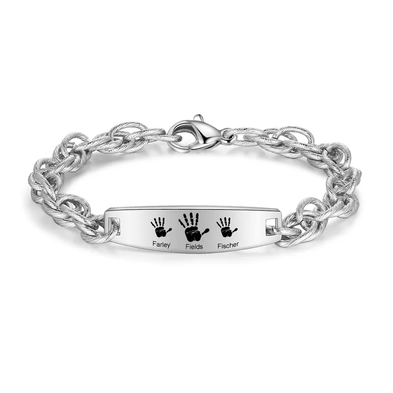 Petit Prix Bracelet Gourmette Homme 3 Prénoms Personnalisé Cadeau Papa