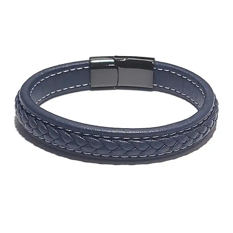 Bracelet acier inoxydable cuir bleu Retour Gratuit