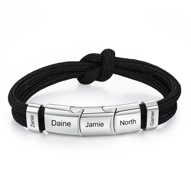 Top Qualité Bracelet Nœud 5 Prénoms Personnalisés pour Hommes