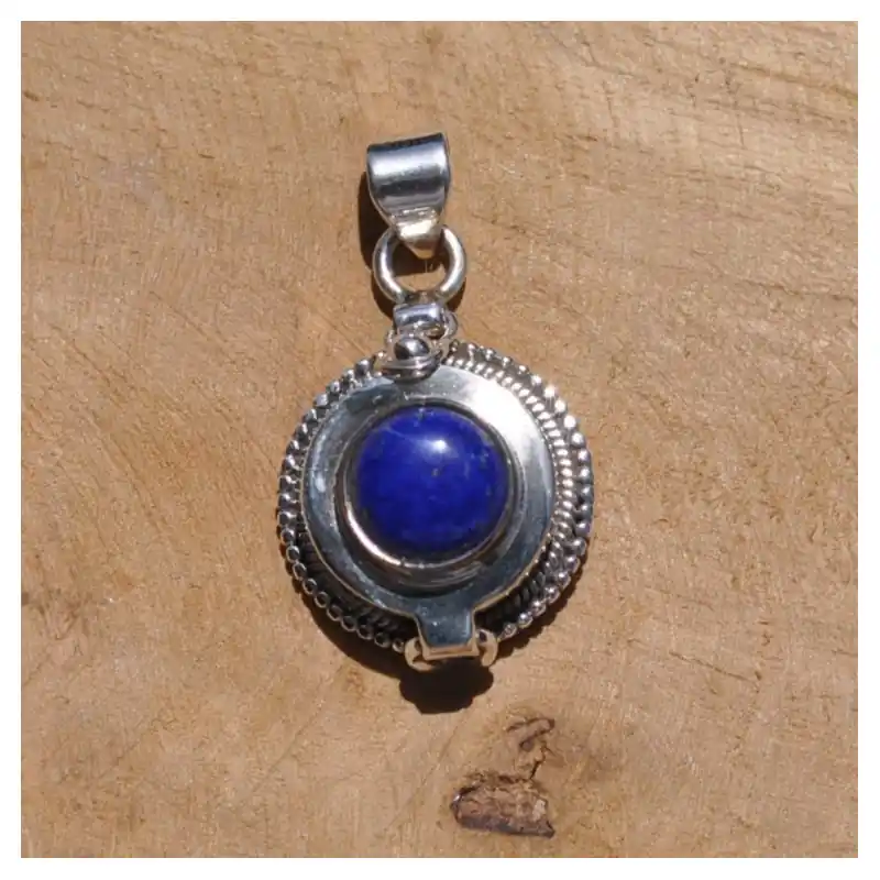 Pendentif rond poison en argent lisse et pierre en Lapis lazuli (bleu) Prix Cassé