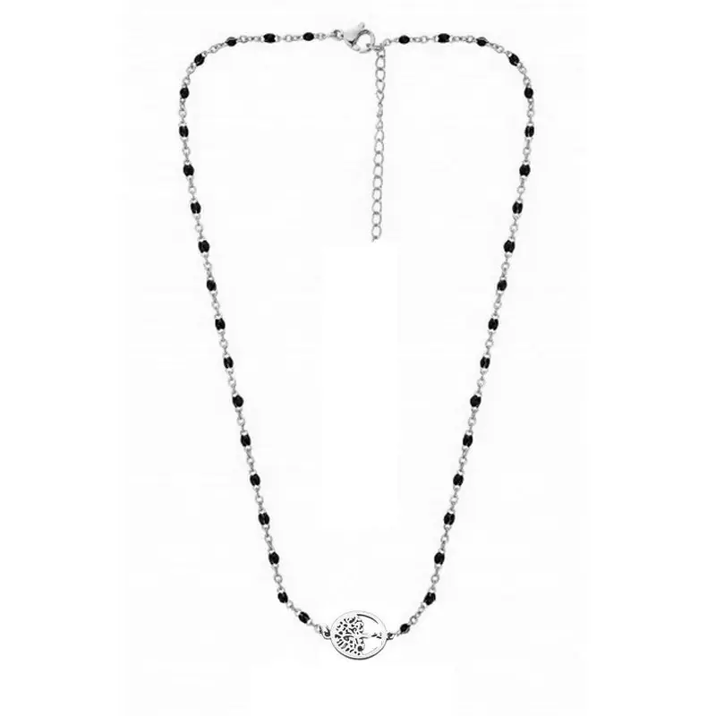 Chaîne collier acier inoxydable maille forçat noir arbre de vie Offre Limitée