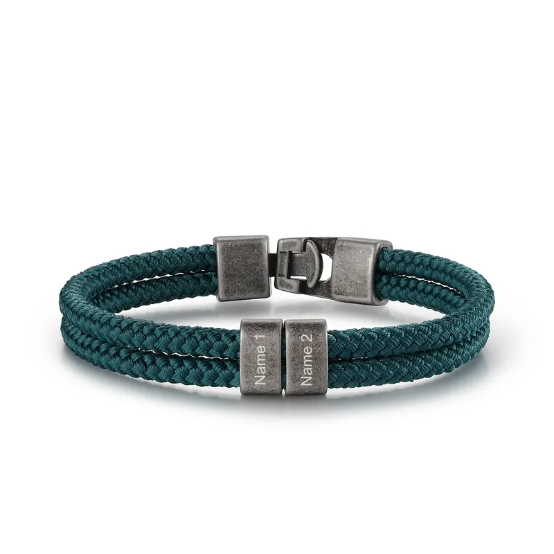 Prix Réduit Bracelet Vintage Personnalisés avec 2-4 Noms Bracelet Homme en Vert | Jessemde