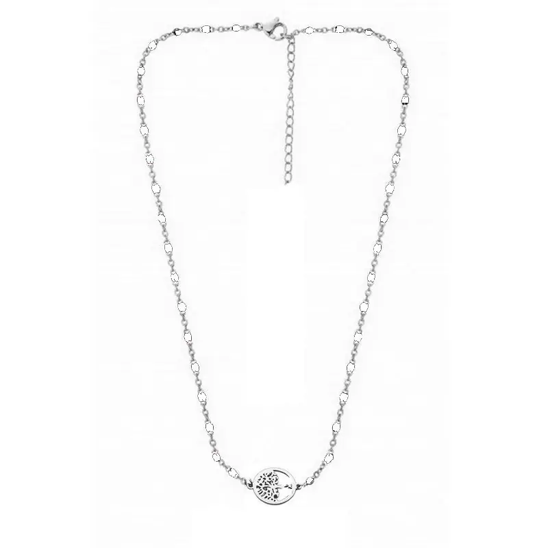 Seulement Aujourd’hui Chaîne collier acier inoxydable maille forçat blanche arbre de vie
